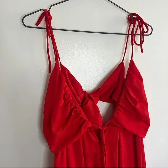 Lulu's Confidence Check Red Satin Cutout Tie Back Maxi Strappy Maxi Dress - Picture 3 of 11